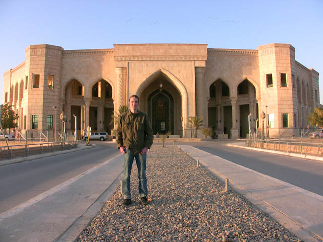 Former Former journalist Matthew VanDyke outside Al Faw Palace in Baghdad Iraq