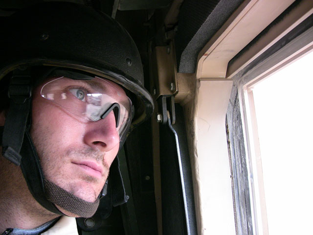 Former Former journalist Matthew VanDyke riding in a Humvee in Mosul Iraq