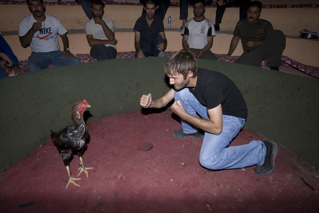 Matthew VanDyke in a cockfight ring in Sulaymaniyah Iraq
