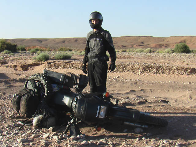 Matthew VanDyke crashed his Kawasaki KLR650 motorcycle near Ouarzazate Morocco